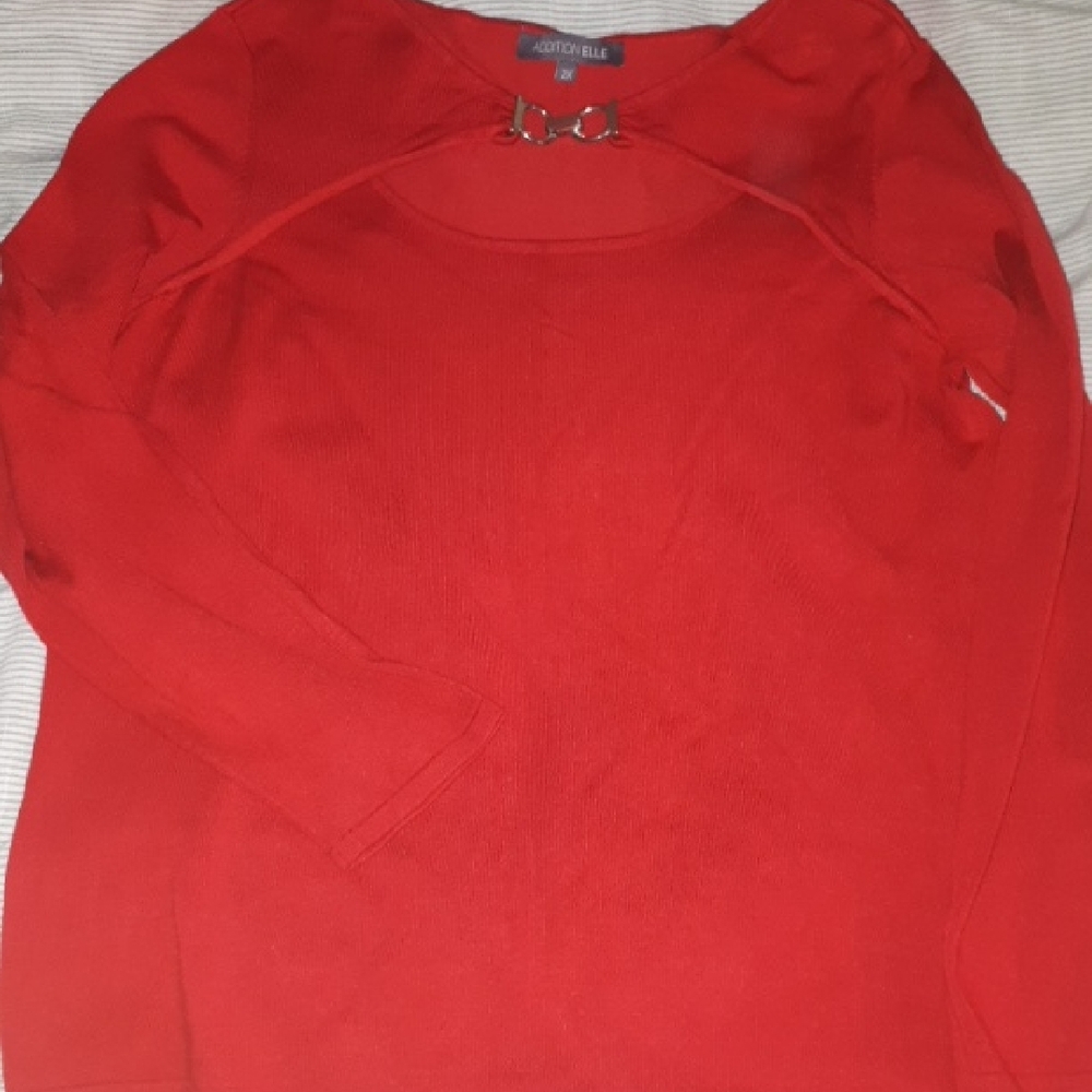 Addition Elle Red Crew Neck Sweater with Raglan Sleeves